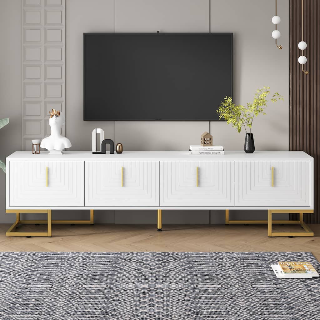 Modern TV Stand Media Console Table with Cabinets and Adjustable Shelves, for TVs Up to 80"