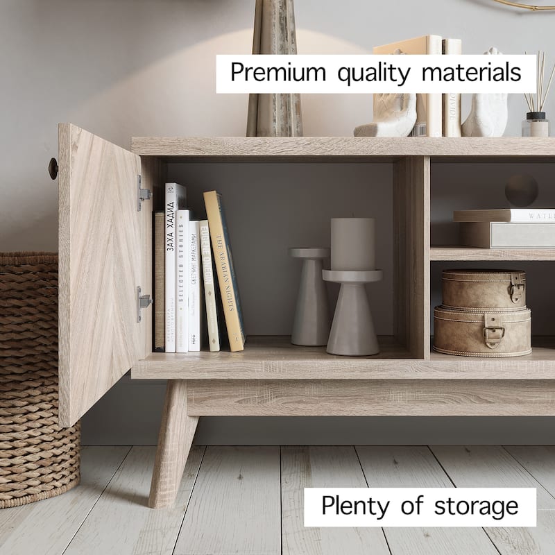 Living Skog Scandi Mid-Century Modern Herringbone TV Stand for TV Up to 65 Inches with Wooden Legs
