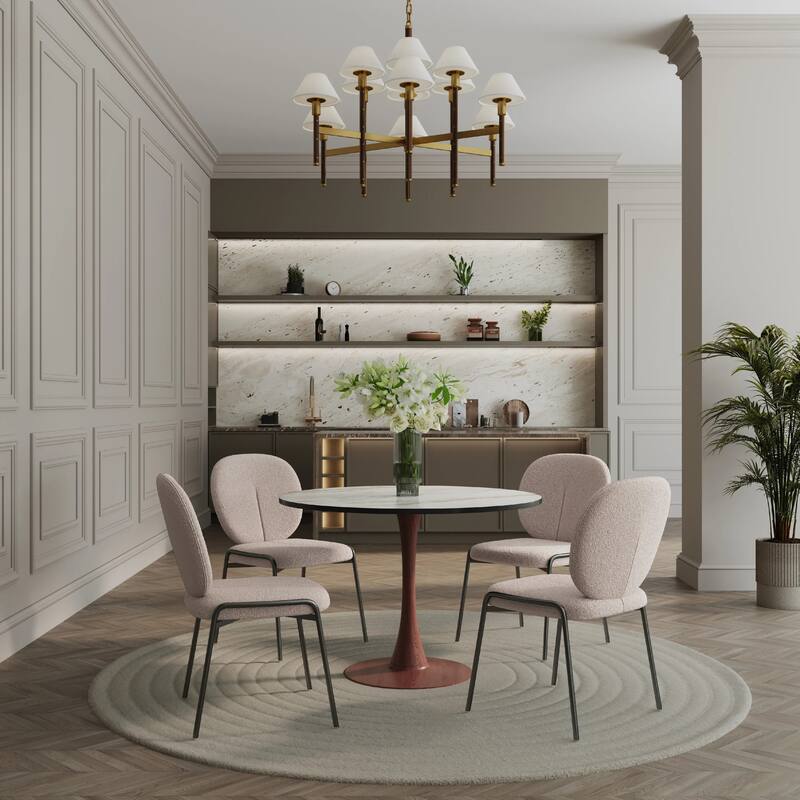 Bristol 35" Round Dining Table with MDF Top and Cherry Steel Pedestal Base for Modern Kitchen and Dining Room