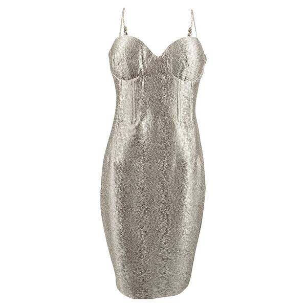 Shop Bardot Women S Metallic Corset Midi Sheath Dress M Golden
