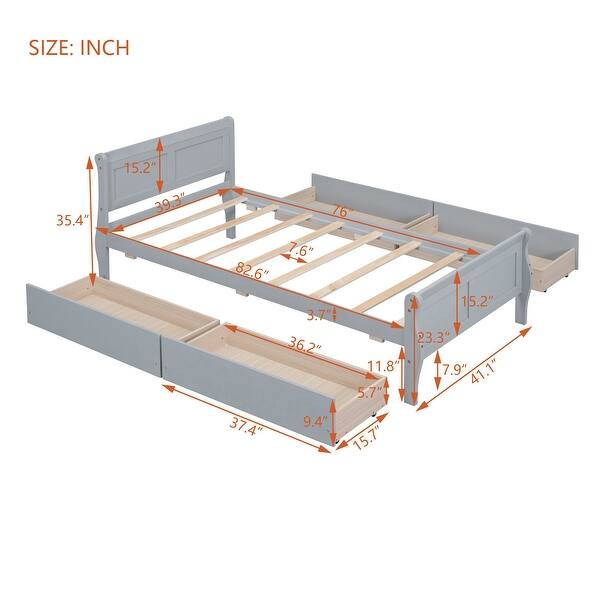 dimension image slide 0 of 4, Twin Size Wood Platform Bed with 4 Drawers Storage Bed for Kids, Teens