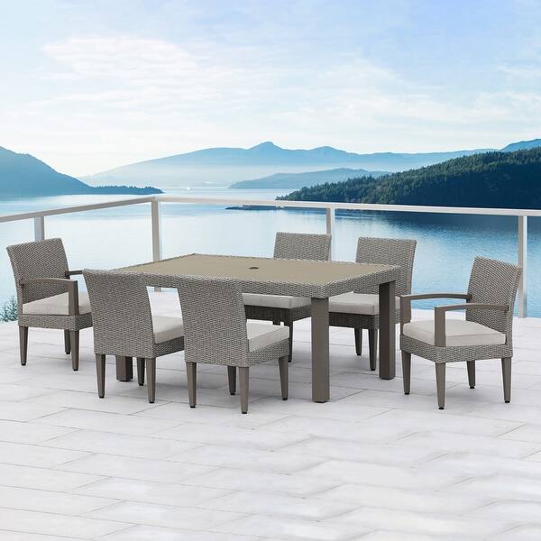 Shop Ove Decors Sutton Ii 7 Piece Aluminum Frame Grey Rectangular Patio Dining Set With Light Grey Olefin Acrylic Cushions Overstock 30767552