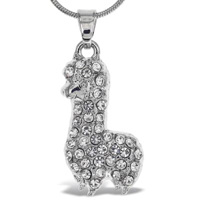 Aqua79 Silver Llama Sparkling Crystal Pendant Necklace - 18 Inches - 1″Lx0.5″Wx0.25″H