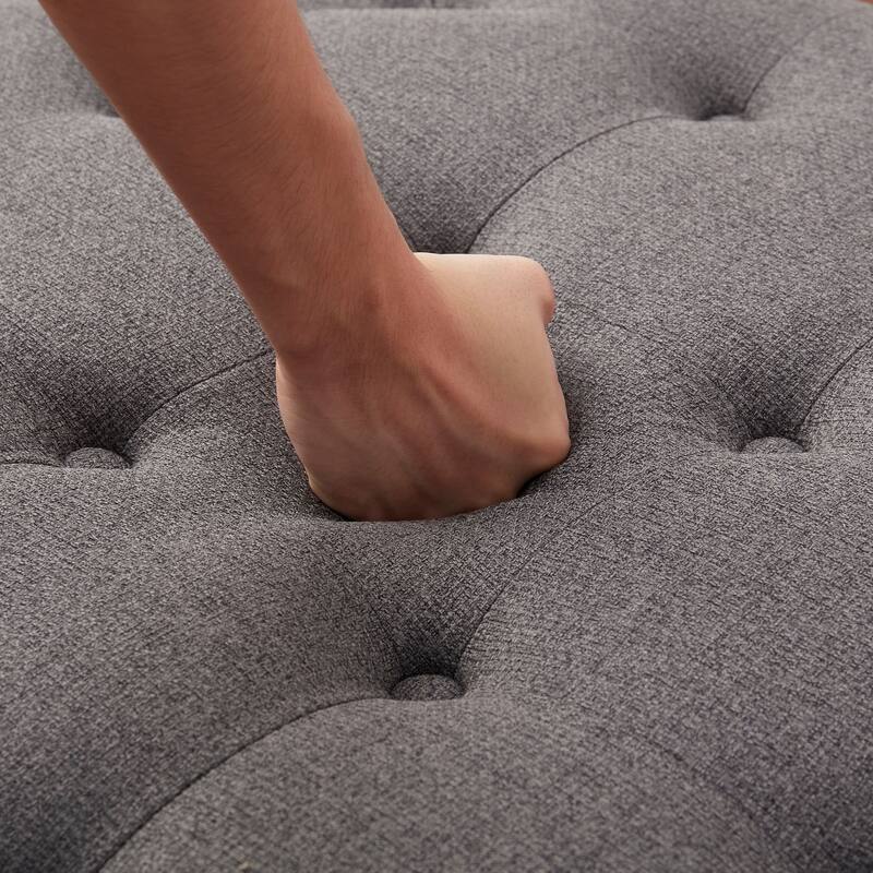 Button-Tufted Upholstered Coffee Table Ottoman with Wooden Shelf – Square Fabric Ottoman