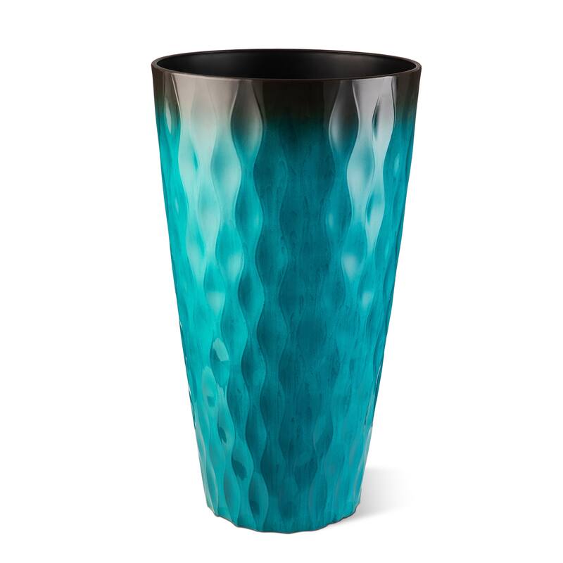 Glitzhome 23.75"H Set of 2 Oversized Wavy Texture Cobalt Blue/Turquoise/Red Tall Plastic Planter