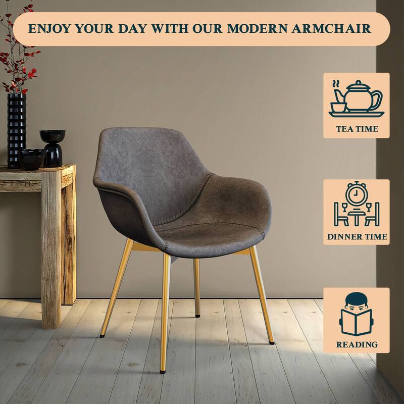 Markley Modern Leather Dining Armchair Set of 2 With Gold Metal Legs Accent Side Chair