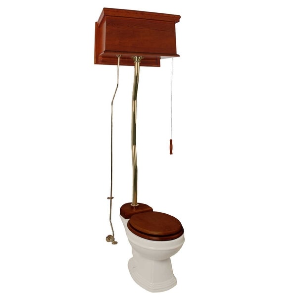 Mahogany Flat High Tank Pull Chain Water Closet With Elongated Toilet Bowl
