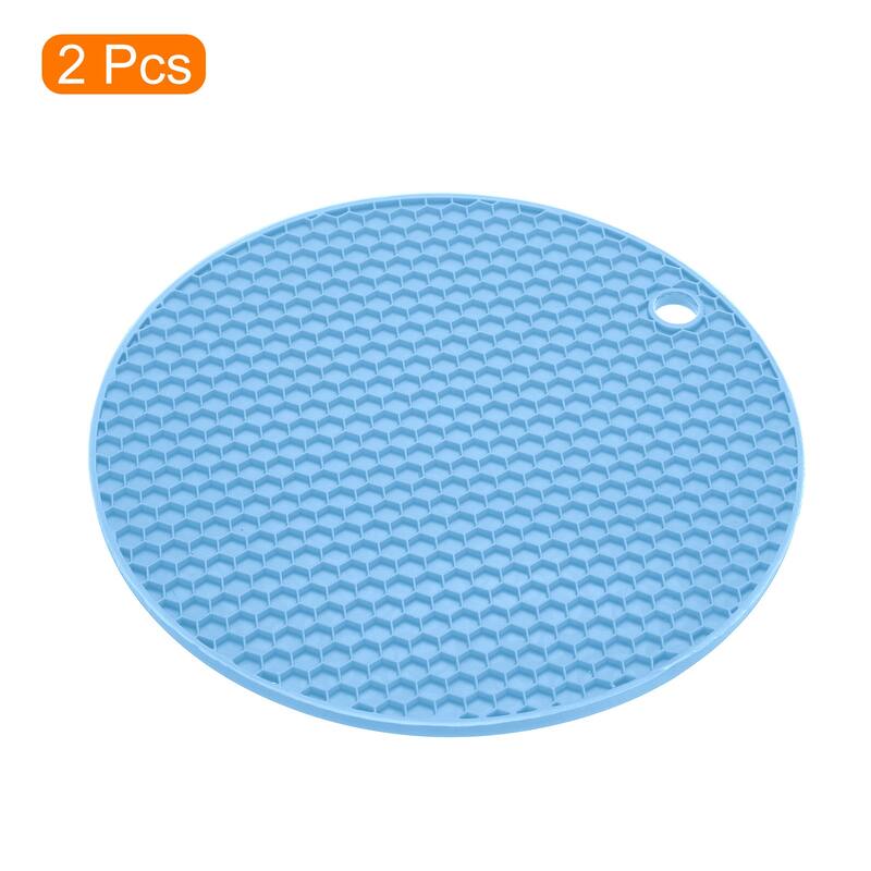 Silicone Trivet Mats 2pcs, Round Hot Pan Pads Honeycomb Drying Mat - Light Blue - Light Blue