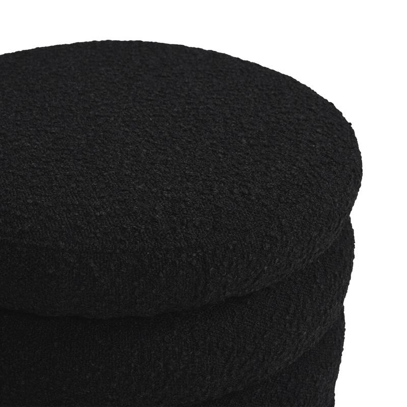 19" Oversized Round Upholstered Storage Ottoman, Sturdy Solid Birchwood and Plywood Frame, Boucle