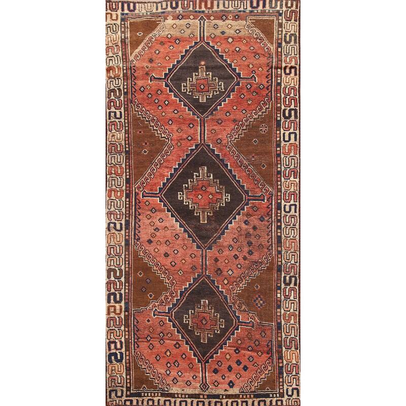 Hand Knotted Oriental 100% Wool Carpet Traditional Tribal Red Qashqai Runner Rug - 8' 7'' X 4' 3''