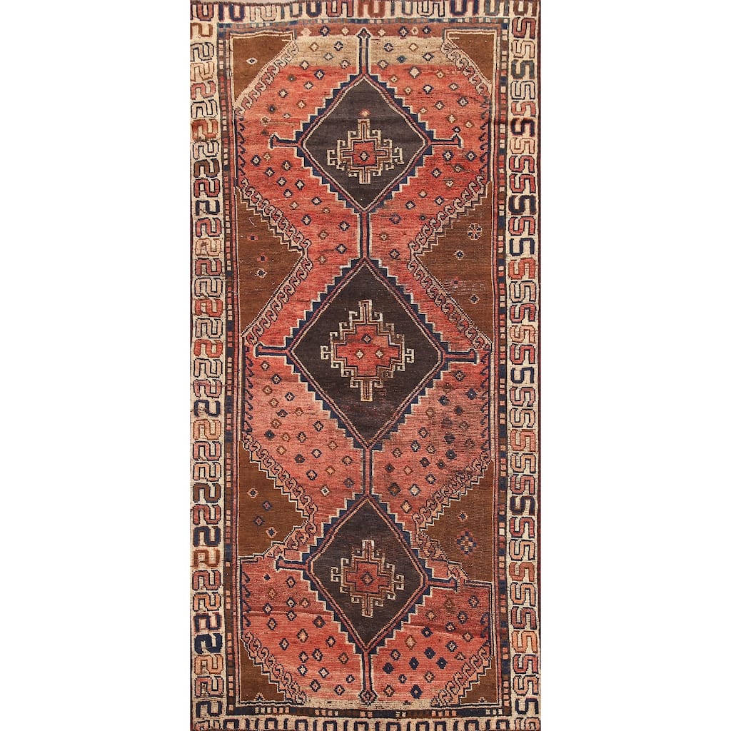 Hand Knotted Oriental 100% Wool Carpet Traditional Tribal Red Qashqai Runner Rug - 8' 7'' X 4' 3''