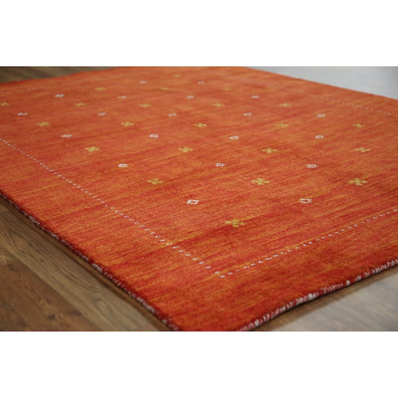 Tribal Orange Red Gabbeh Indian Rug Handmade Wool Carpet - 4'9" x 6'3" - 4'9" x 6'3" - Orange