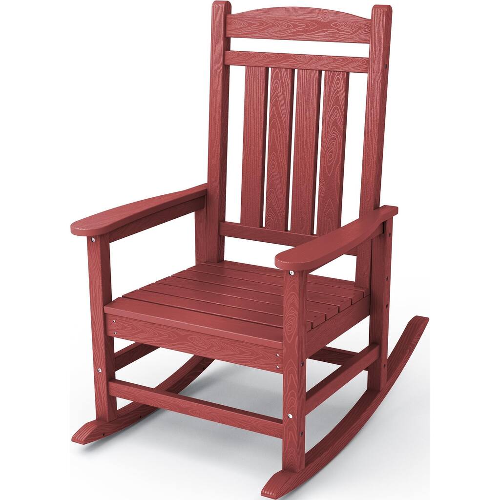 Outdoor Rocking Chairs, Weather Resistant Patio Rocking Chairs High Back Porch Rocker for Adult, Dark Red