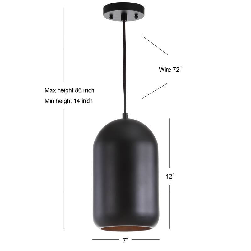 SAFAVIEH Lighting Avery Adjustable 1-Light Led Black Pendant - 7"x7"x14-86" - Painted Black - 7Wx7Dx86H