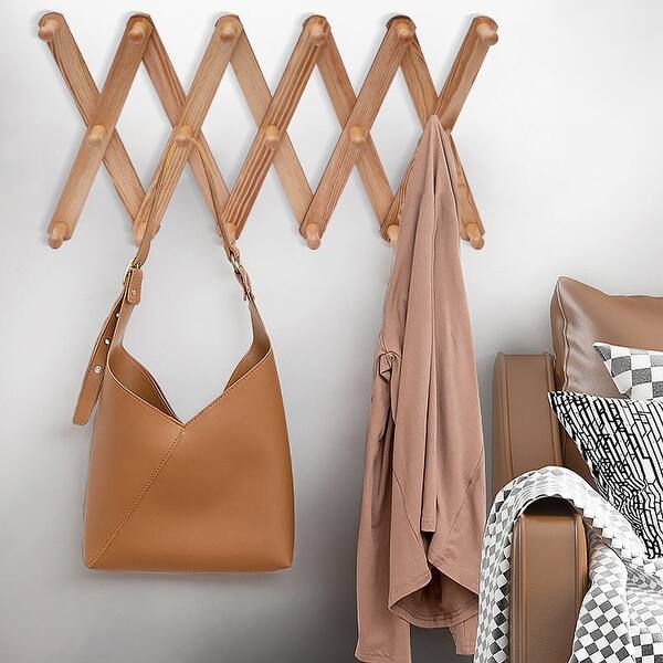 Wooden Expandable Coat Rack Wall Mounted Closet Hook Bed Bath