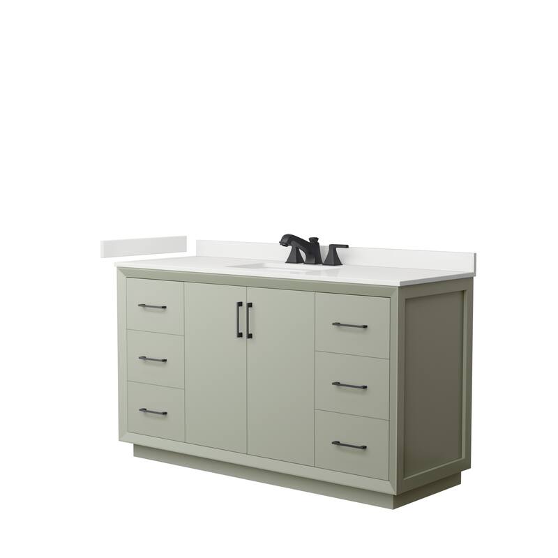 Strada 60-inch Single Vanity, Quartz Top - Light Green, Black Trim, White Quartz Top