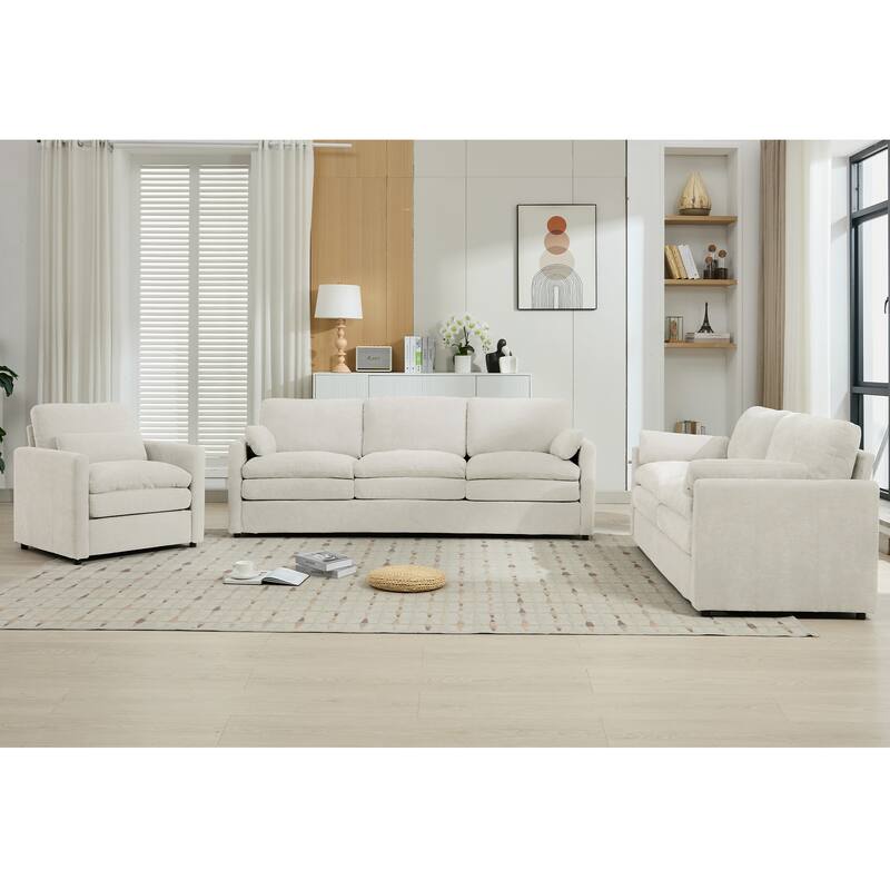 Roomfitters Cozy Cloud Upholstered Sofa Set with Armchair, Loveseat and 3-Seater, Chenille Fabric