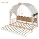 preview thumbnail 32 of 56, Wood Twin Size Bed Frame with Arched Roof, Floor Bed with Light and Curtain, Pull-out Kids Bed for Girls Boys Bedroom
