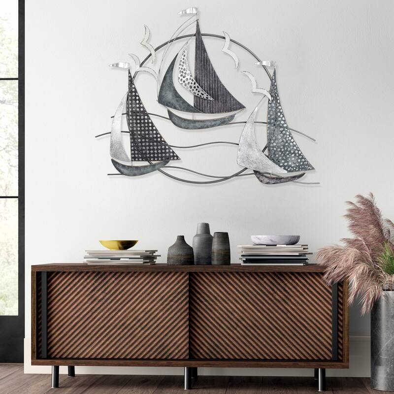 Adeco 3D Metal Ship Wall Decoration Sailboat Wall Sculpture