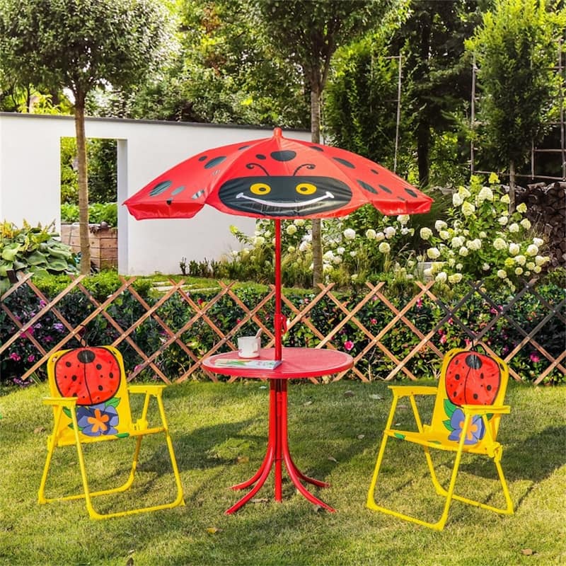Kids Outdoor Table and Chair Set with Adjustable Umbrella and Steel Frame for Comfortable Seating