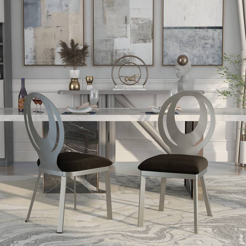 Heer Modern Silver Metal Dining Chairs (Set of 2) by Furniture of America
