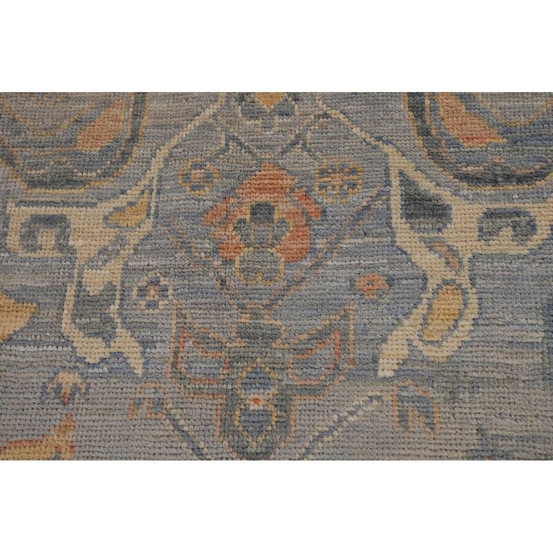 Vegetable Dye Oushak Oriental Area Rug Hand-Knotted Blue Wool Carpet - 9'4"x 12'7"