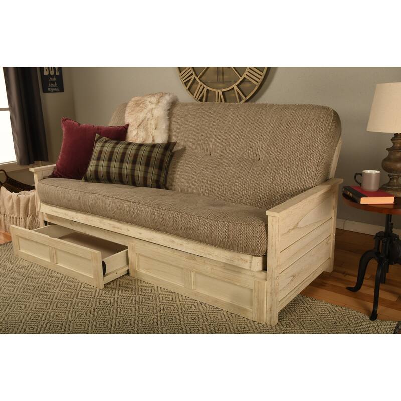 Somette Lexington Full-size Futon Set with Storage in Weathered White Finish with Mattress - Taxi Woodsmoke