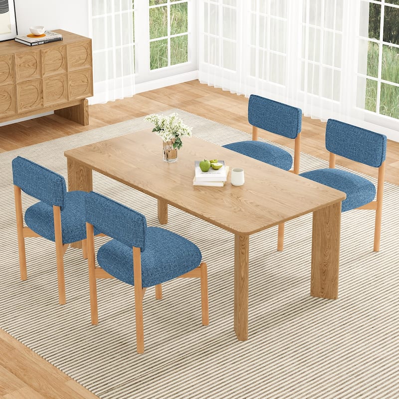 Modern Wooden Blended Linen Dining Chair (Set of 2)