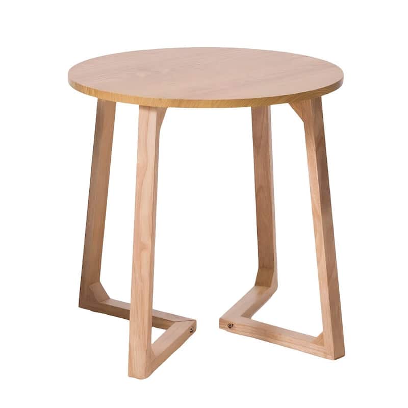24" Natural Round Solid Wood Dining Table with V-Shaped Legs