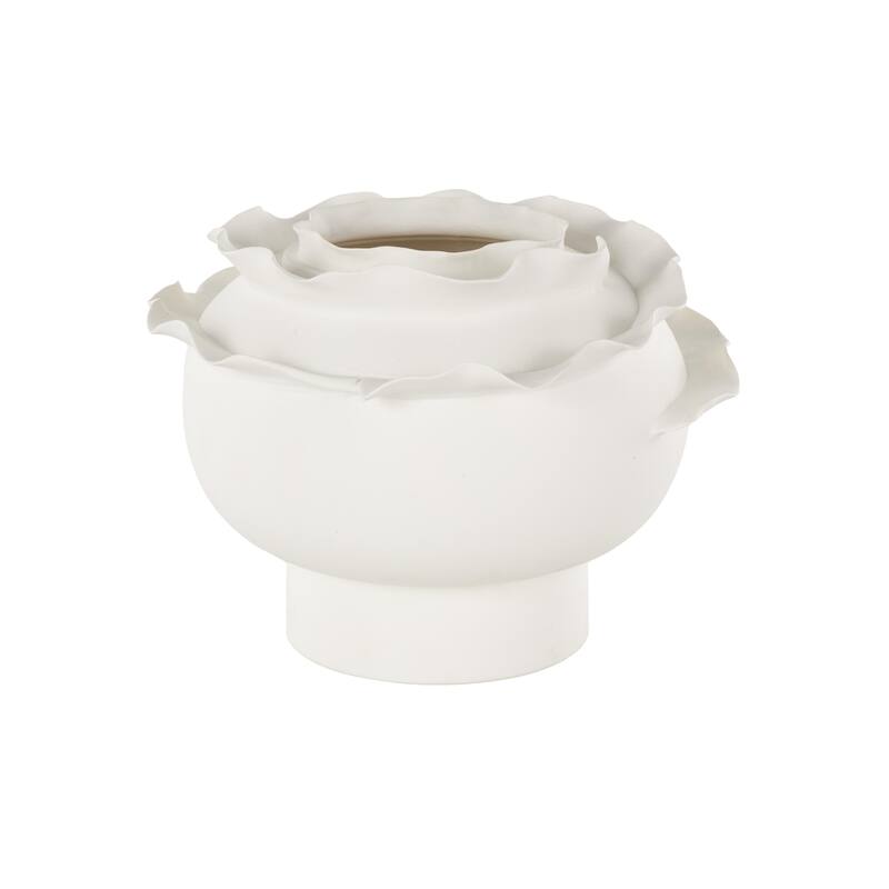 White or Black Ceramic Wide Rounded Floral Inspired Abstract Decorative Vase with Layered Petals