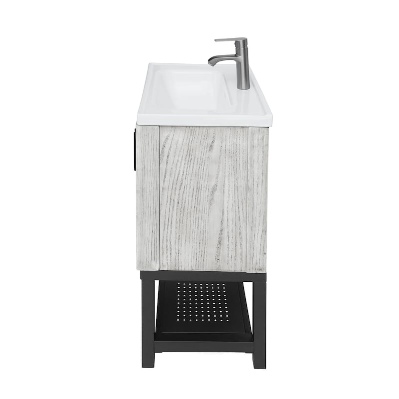 GDFStudio - CompactLine Modern Freestanding Bathroom Vanity with Ceramic Sink and Open Shelf - 24 Inch