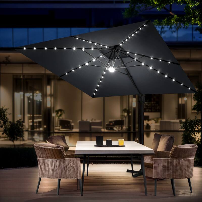 VredHom 11X11 FT Outdoor Square Cantilever Patio Umbrella Solar LED Light - DarkGrey