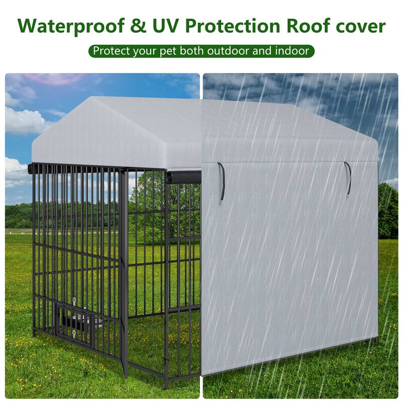 GDF Studio - Rockwell Outdoor Dog Kennel with Roof Cover & Feeding System