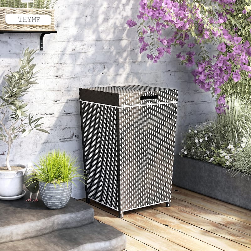 Courtnie Contemporary Wicker Outdoor Poolside Towel Hamper by Furniture of America - Black