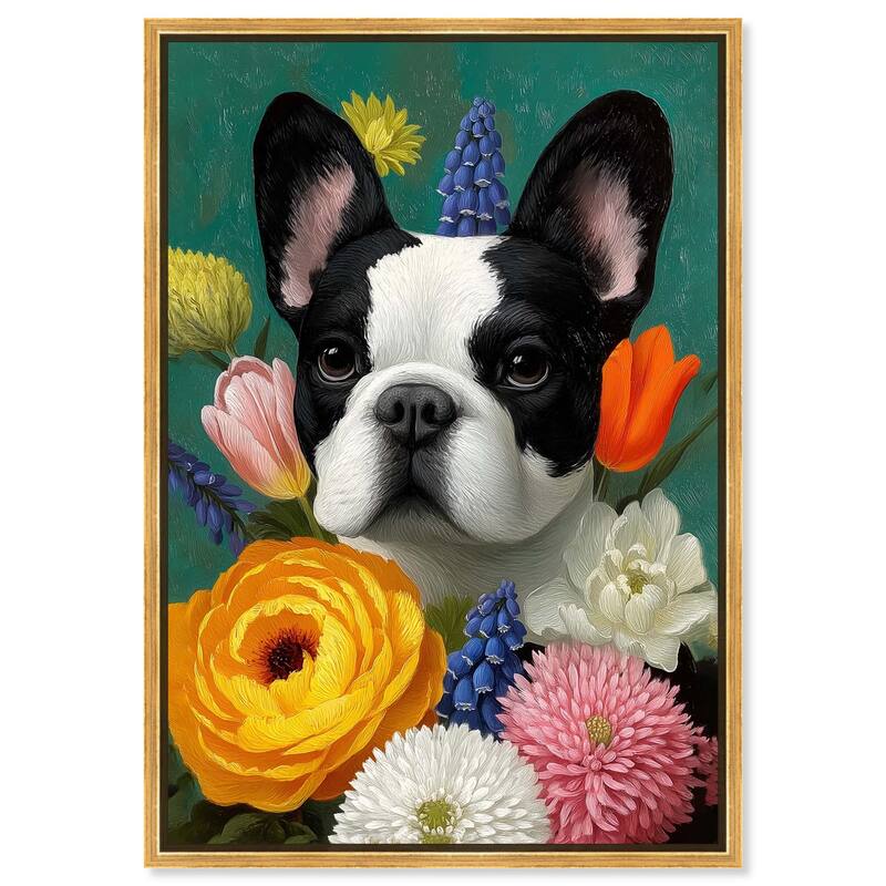 Secret Garden Frenchie Canvas by Art Remedy - Gold - 36" x 54"