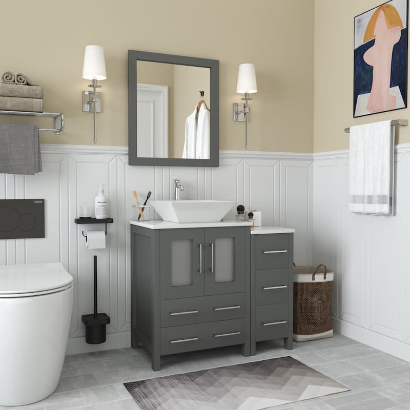 Vanity Art 36" Single Sink Bathroom Vanity Set with Engineered Marble Top and Free Mirror - 36 W X 18.5 D X 31.1 H