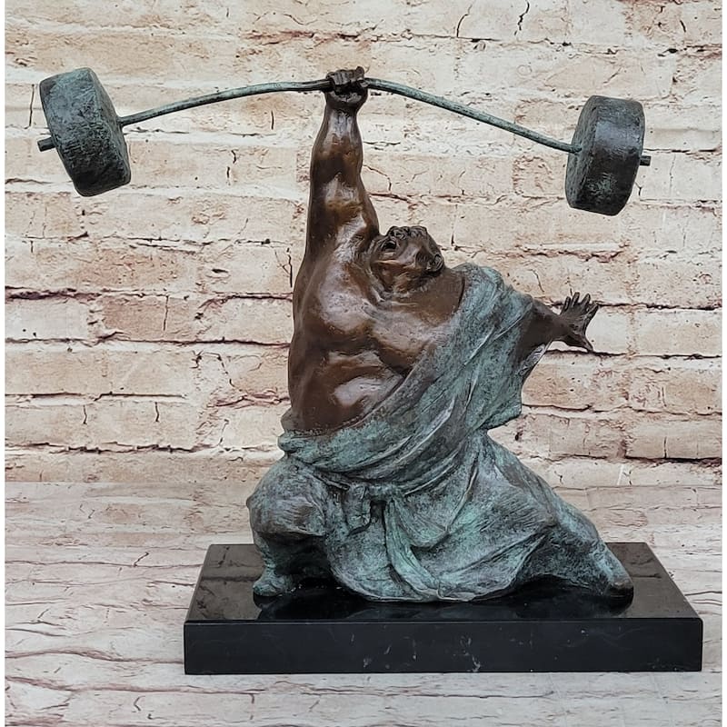 Abstract Weightlifter Powerlifter Athlete Bronze Sculpture By Milo
