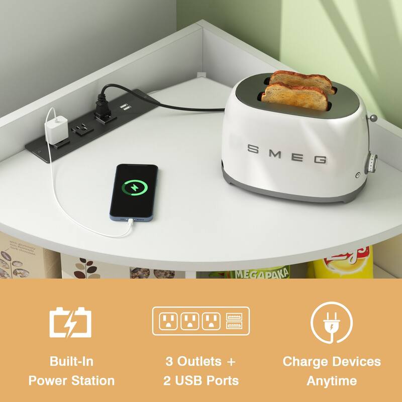 VECELO 4-Tier Adjustable Corner Bookshelf with Charging Station 3 AC Outlets & 2 USB Ports Waterproof Eco-Friendly Design