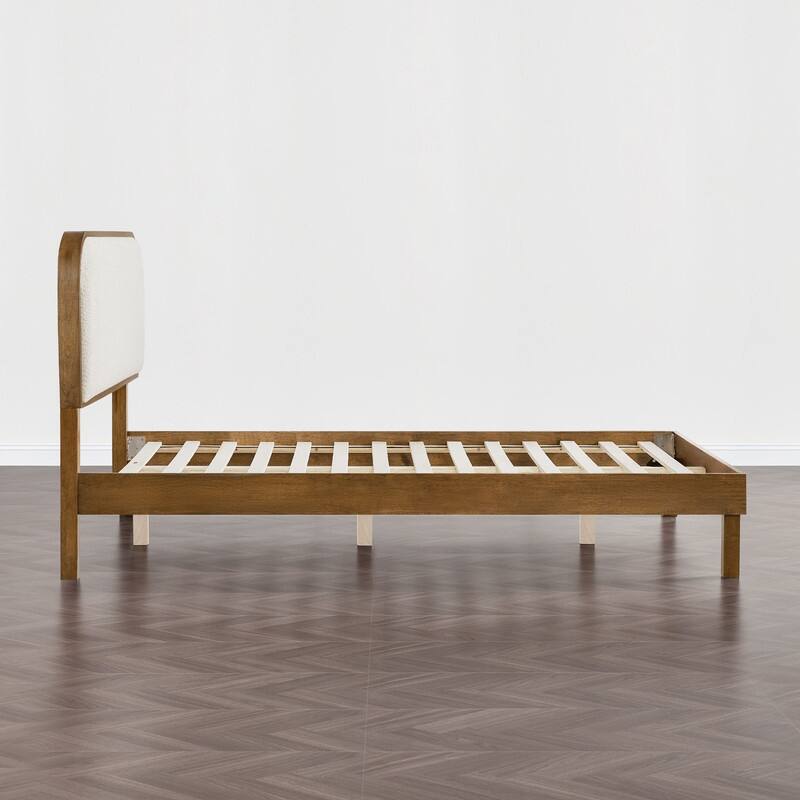 Spruce & Spring Modern Round Boucle Upholstered Platform Bed with Solid Wood Frame