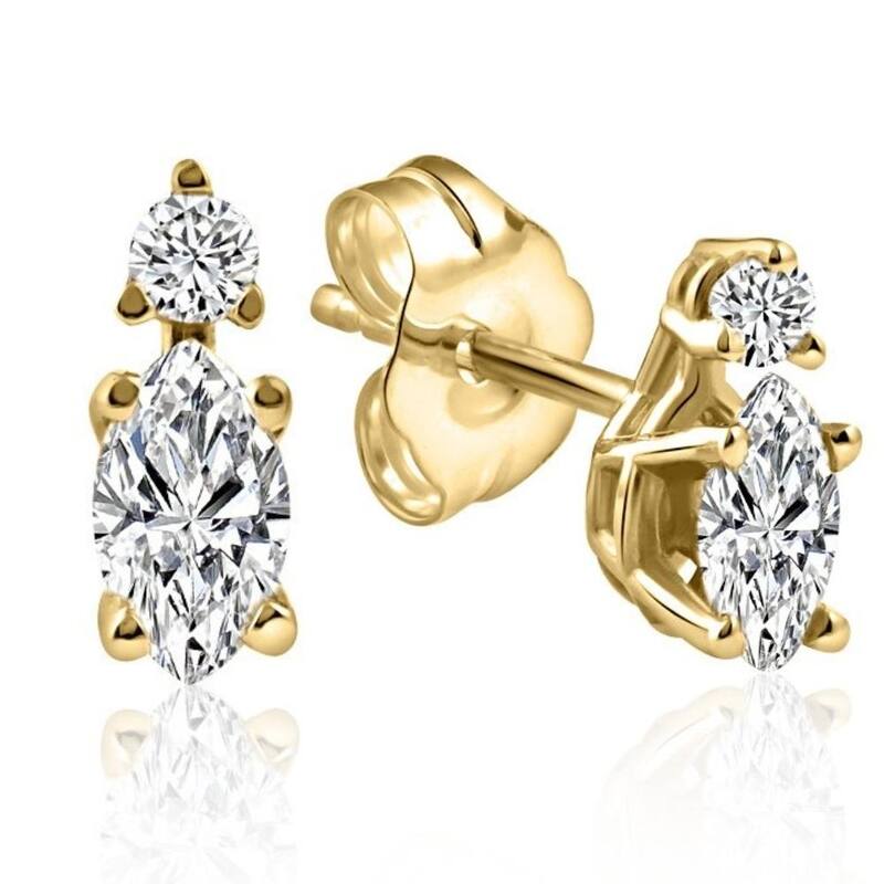 3/8ct Marquise Natural Diamond Studs Yellow Gold