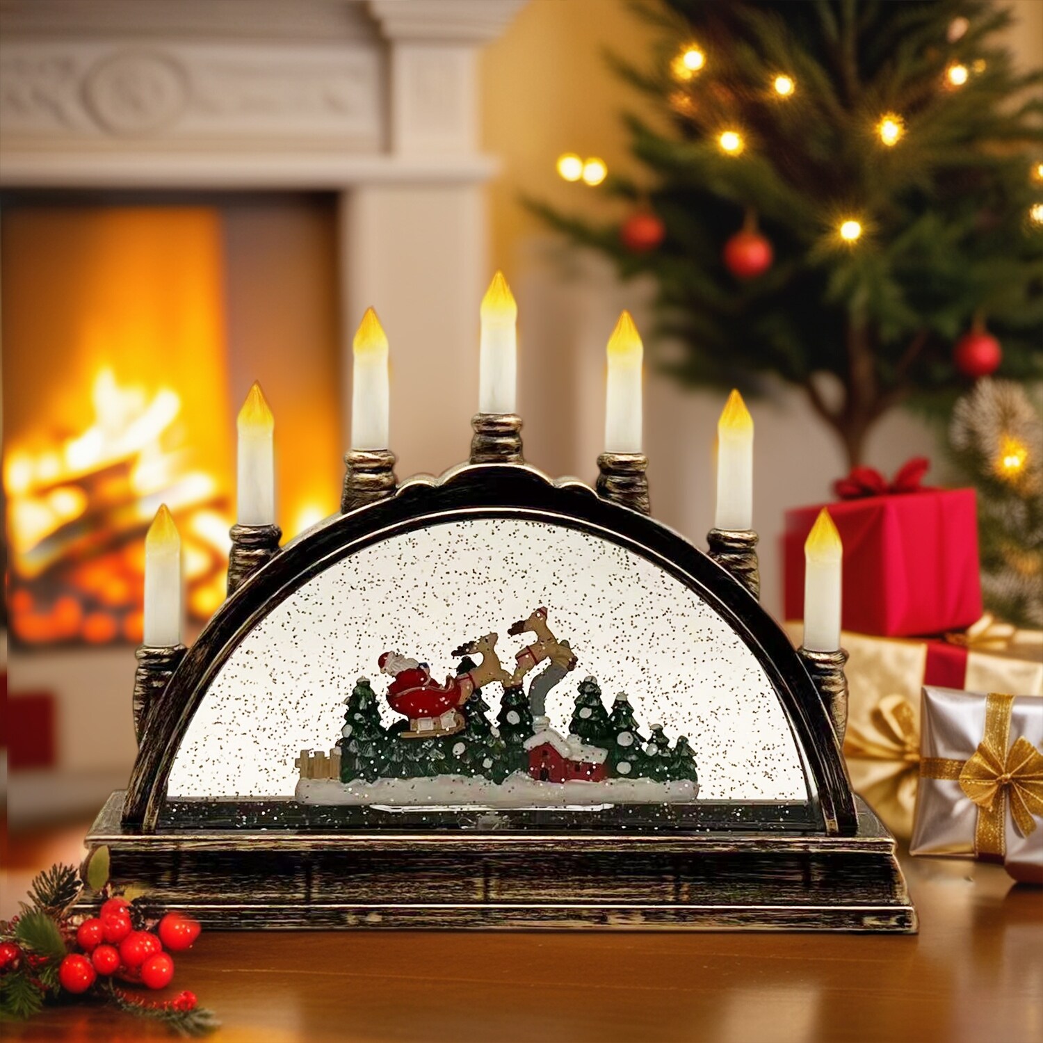 Lighted christmas candle bridge snow globe with USB and Battery Operated Bed Bath Beyond 39140803