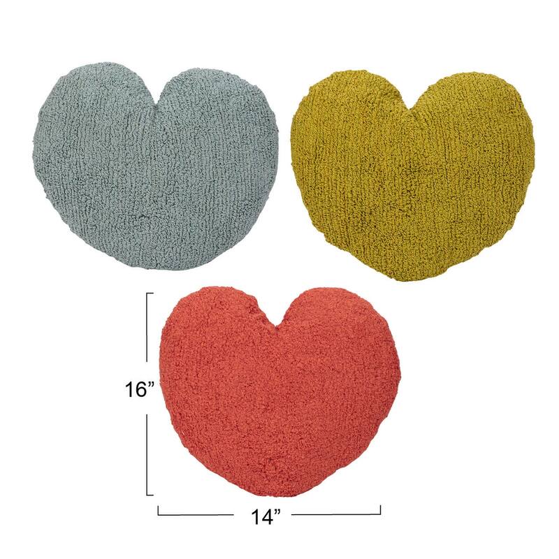 Cotton Tufted Heart Shaped Pillow, Multicolor, Set of 3