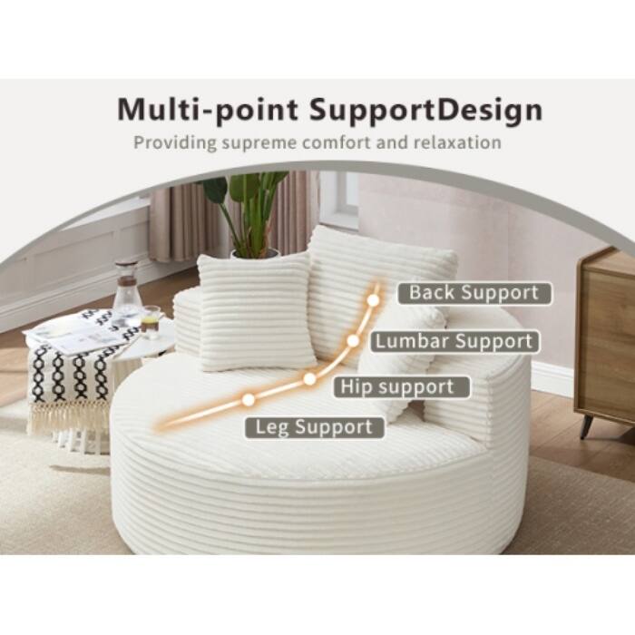 Round Memory Foam Sofa Bed, Cloud Sectional Couch with 3 Pillows for Living Room