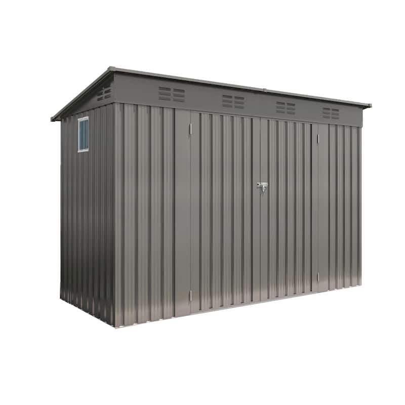 4 x 9 FT Outdoor Storage Shed, Metal Garden Shed Tool House with Sloping Roof,6 vents and 2 Swing Doors