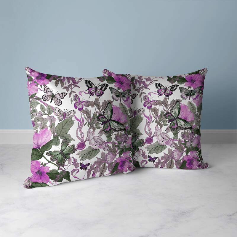 Butterfly Haven Faux Suede Reversible Throw Pillow Pink and Green