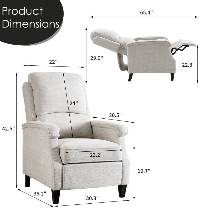Push-Back Upholstered Recliner with Thickened Seat Cushion Backrest
