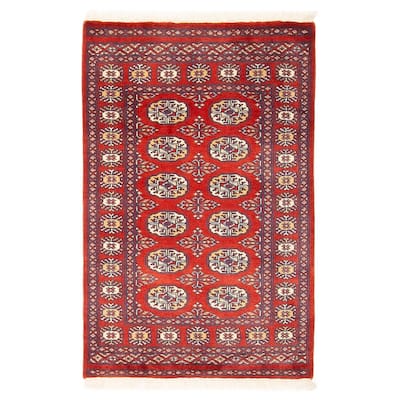 ECARPETGALLERY Hand-knotted Finest Peshawar Bokhara Red Wool Rug - 2'8 x 4'1