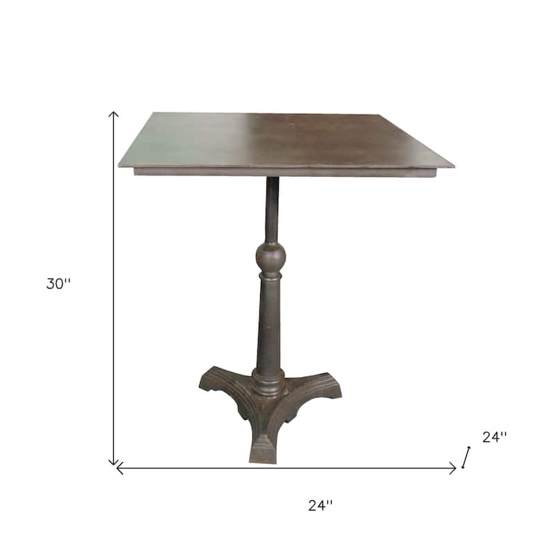 HomeRoots 30" Brown Iron Square Pedestal End Table - 24 in. x 30 in. x 24 in.