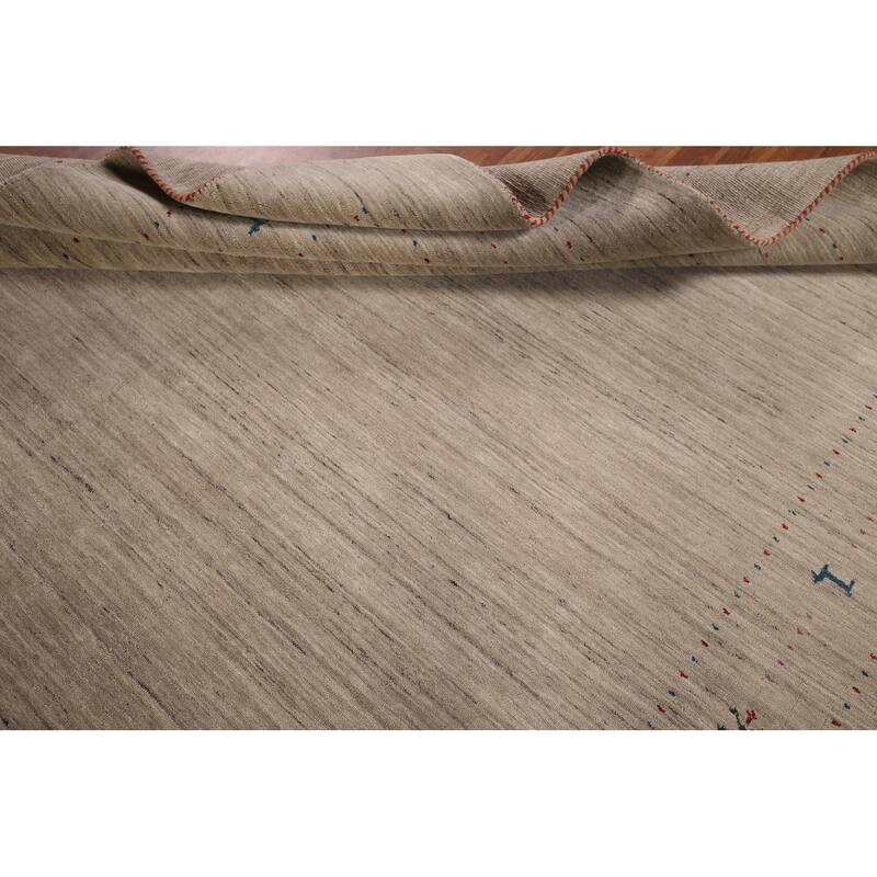 Tribal Gabbeh Indian Rug Hand-Knotted Oriental Beige Wool Carpet - 7'11"x 9'9"