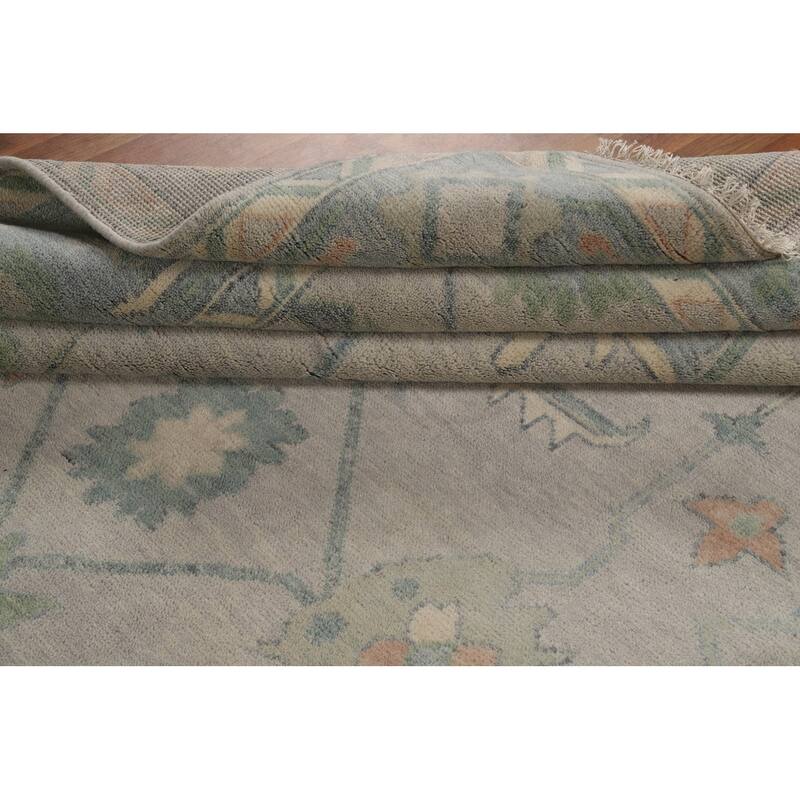 Gray Transitional Oushak Indian Area Rug Hand-Knotted Wool Carpet - 9'0"x 11'10"